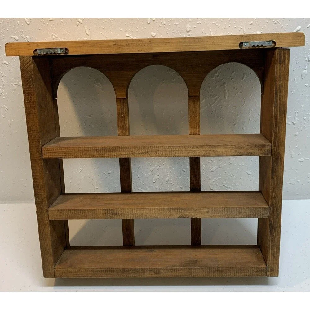Vintage Wood Wall Tea Cup Saucer 3 Tier Knick Knack Display Shelf Curio Wooden